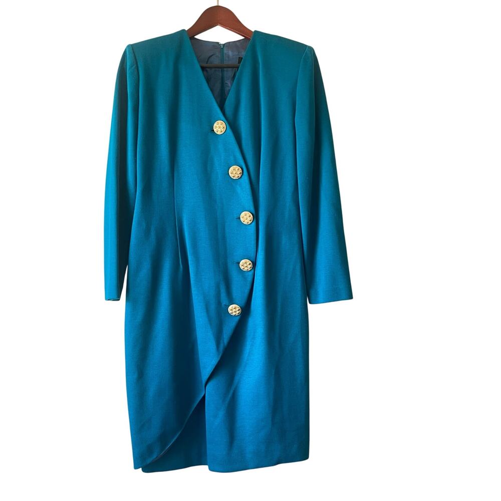 Vintage teal asymmetrical oversized button corpcore dress size large